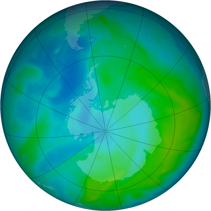 Antarctic ozone map for 25 January 2013